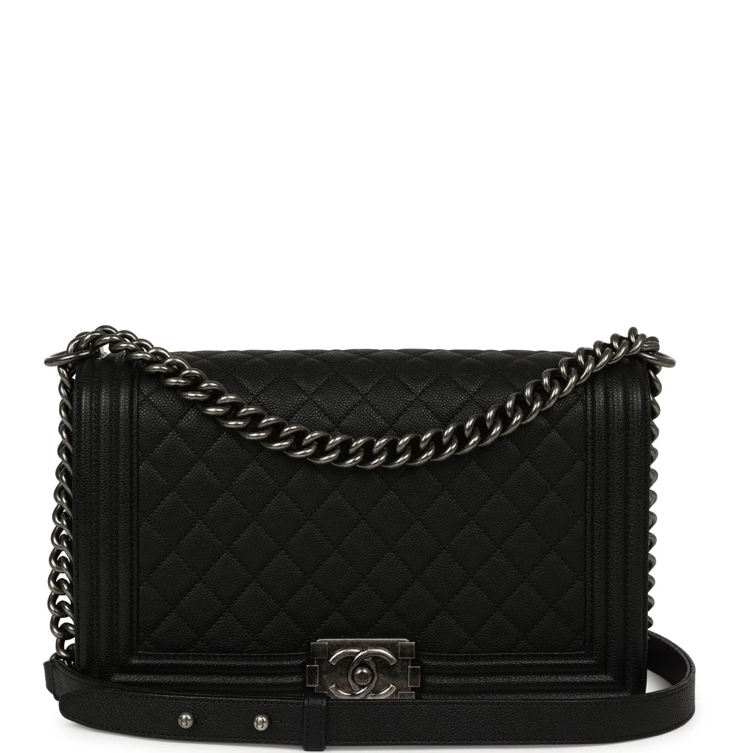 CHANEL Medium Boy Bag Black Caviar Ruthenium Hardware