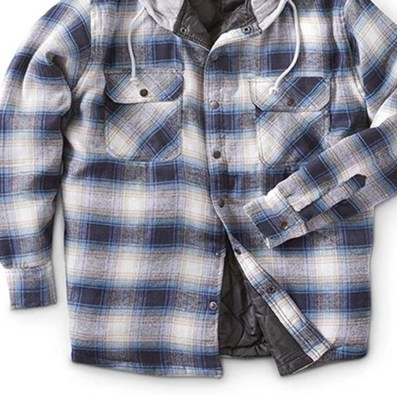 Men's Plaid Brushed And Fleece Padded Hooded Cardigan Jacket