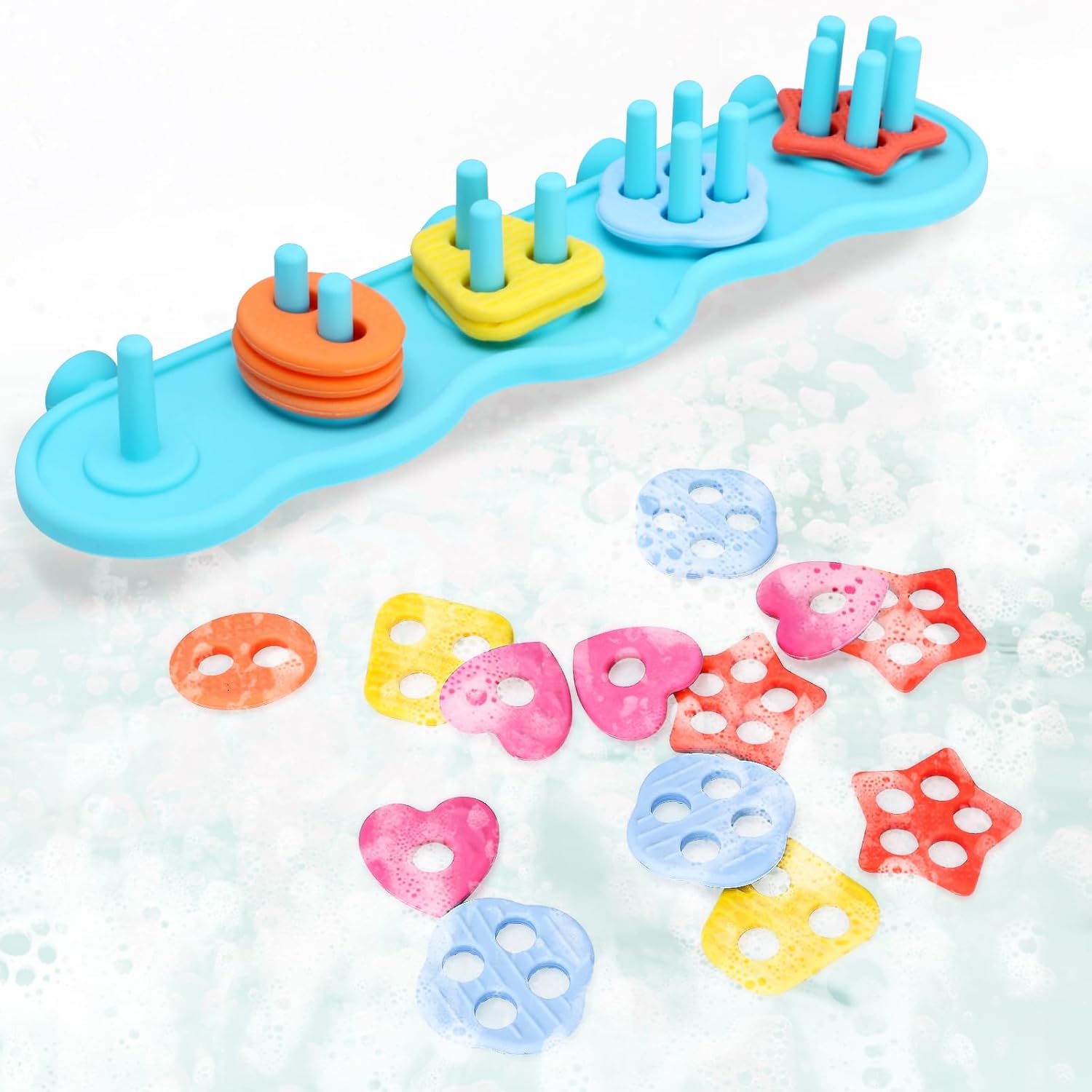Baby Bath Toys, Premium Silicone Mold Free Ocean Animal Shape Sorting & Stacking Toddlers Bath Toys, No Hole Bathtub Floating Toys Gift for Boys Girls, Early Learning Sensory Water Toys, Bathtime Fun