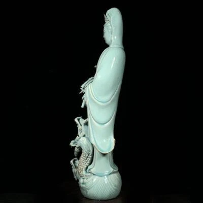 57CM Old Chinese Song Ru Yao Ru Kiln Statue w/Guanyin Buddha N71