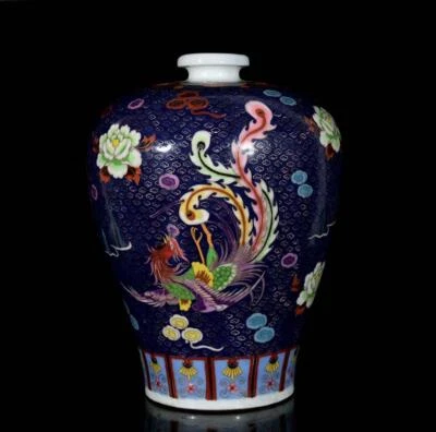 41CM Xuande Signed Old Chinese Cloisonne Enamel Vase W/phoenix N3218