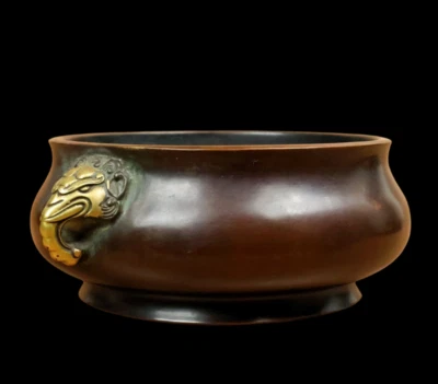 Chongzhen Signed Old Chinese Red Copper Gilding Handmade Incense Burner N3787