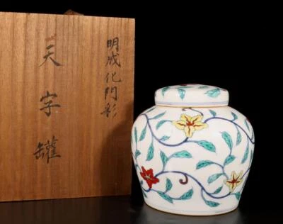 Tian Signed Old Chinese Doucai Lid Pot W/flower N1378