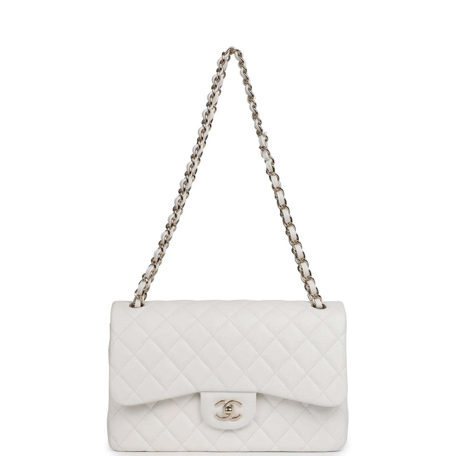 Chanel Jumbo Classic Double Flap White Caviar Light Gold Hardware