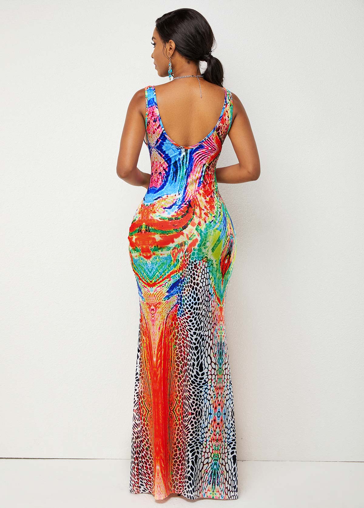 High Waist Wide Strap Printed Dress
