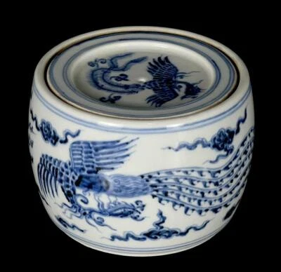 Xuande Signed Chinese Blue & White Porcelain Cricketpot w/dragon&phoenix Q289