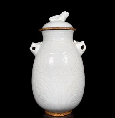 31.5CM Old Chinese Song Ding Yao Ding Kiln Lid Pot w/flower CK544