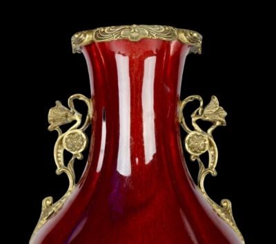 43CM Yongzheng Signed Old Chinese Yaobian Glaze Red Glaze Vase w/flower N3911