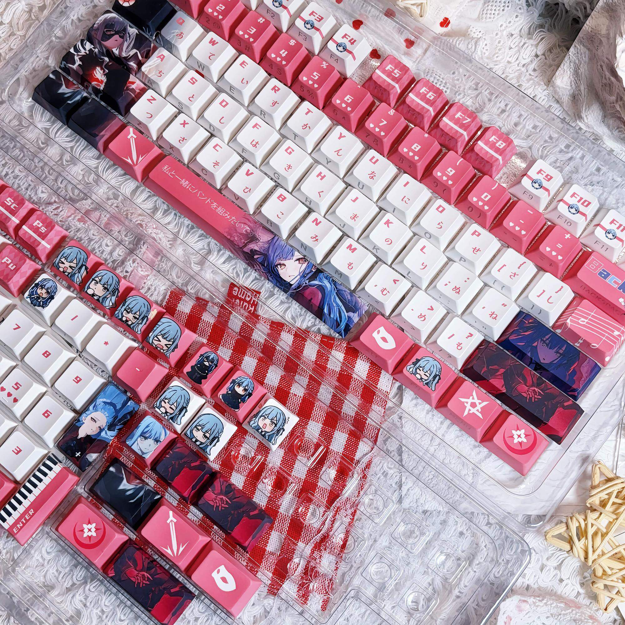 BanG Dream! Sakiko Toyogawa Themed Double-Printed Keycap Set – PBT 5-Side Dye-Sublimation Cherry Profile Mini Kit – Shine-Through
