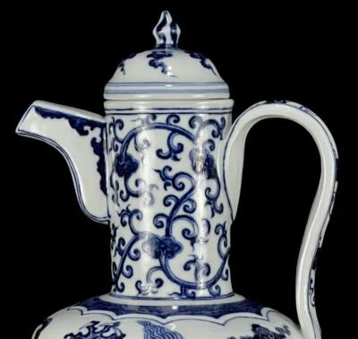 37CM Xuande Signed Old Chinese Blue & White Porcelain Teapot w/ dragon N1104