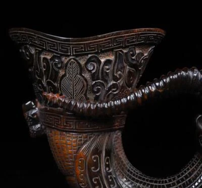 Old Chinese Cow Statue Cup w/sheep N2172