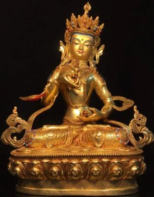 33CM Old Chinese Bronze Gilding Statue Buddha CK589