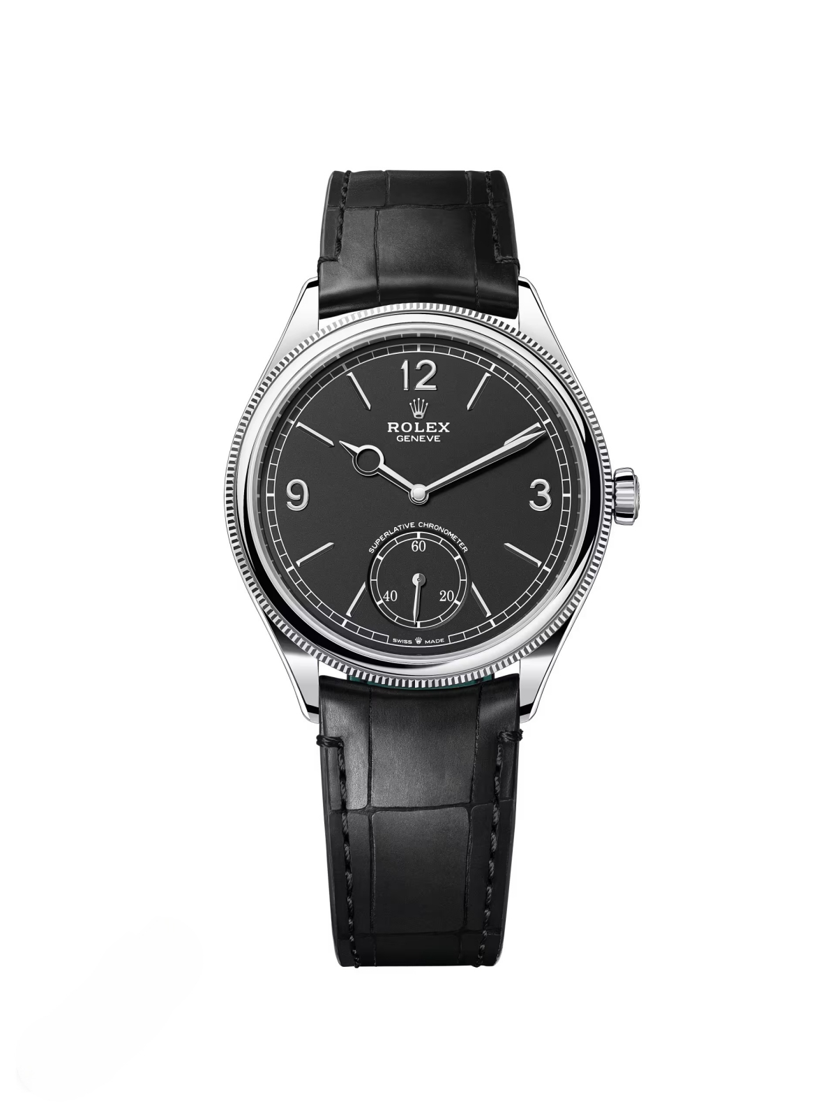 Rolex 1908 White Gold Black Dial Black Alligator Strap - 52509-0002