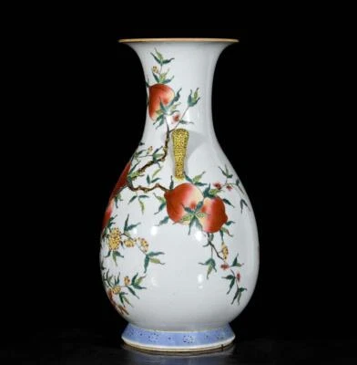 43CM Signed Old Chinese Famille Rose Vase W/peach N3631
