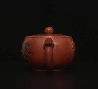 Jiang Jianjun Signed Old Chinese Handmade Yixing Zisha Teapot w/flower