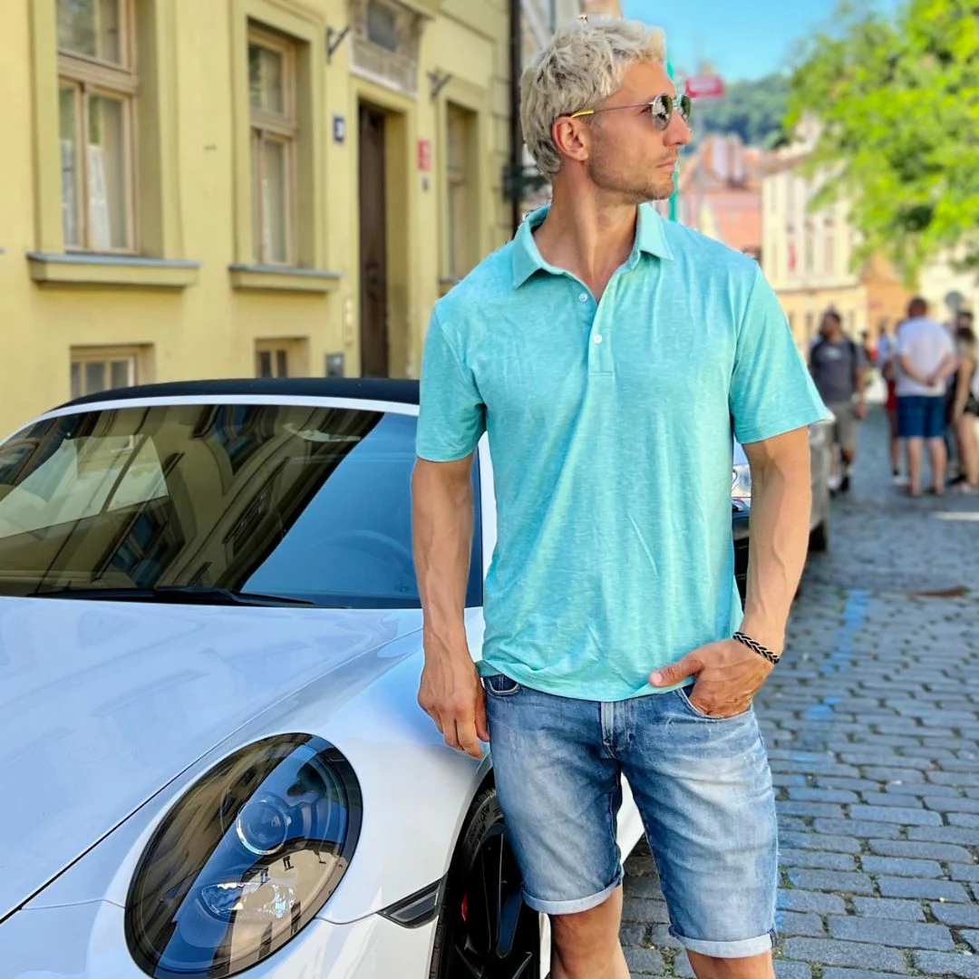 Men's Golf 3 Buttons Spread Collar Solid Quick Dry Polo Shirt