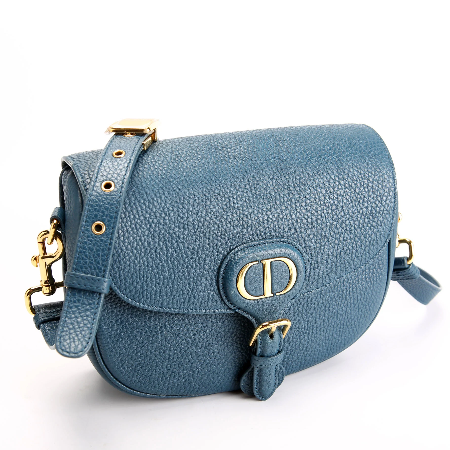 DIOR Bobby Bag Medium Grain Leather Blue/Gold