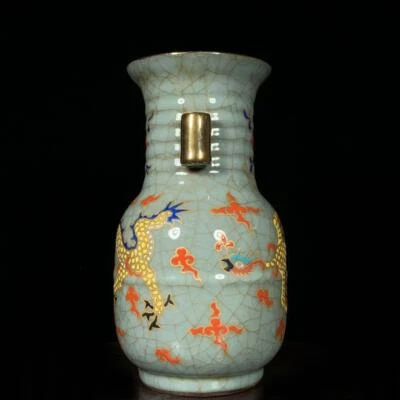 Old Chinese Guan Yao Guan Kiln Vase W/dragon CK754