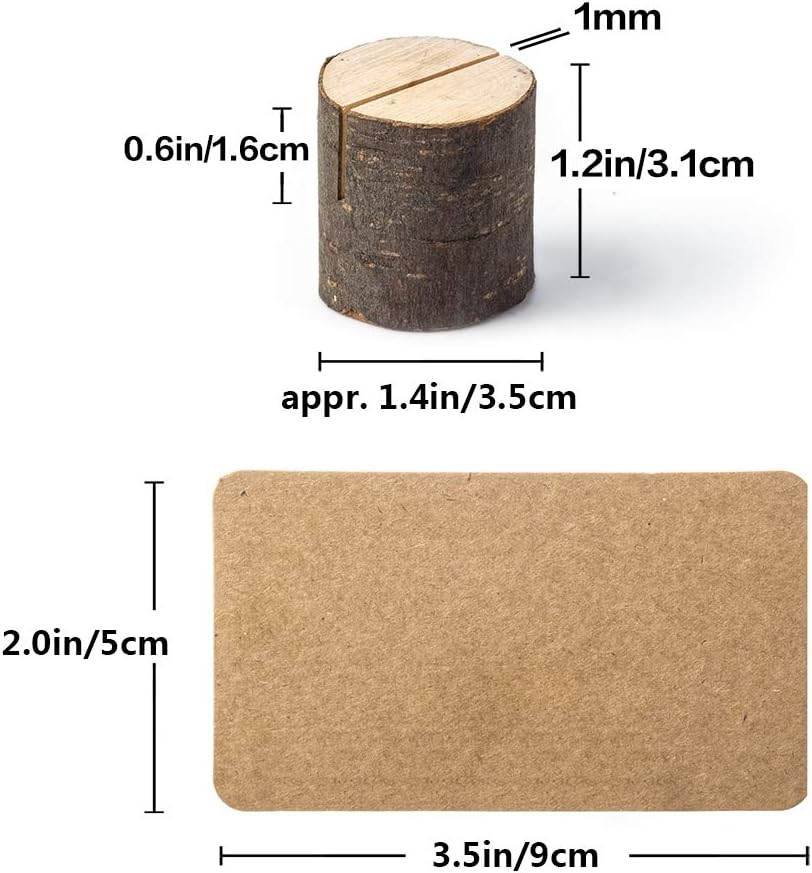 12Pcs Mini Wood Place Card Holders and 24Pcs Kraft Place Cards, Rustic Table Number Holders, Food Labels for Party Buffet, Name Card Photo Picture Holders