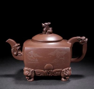 Jinding Signed Old Chinese Handmade Yixing Zisha Teapot w/lion N2114