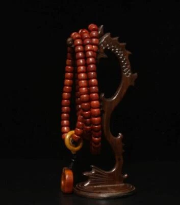207G 108 Beads Fine Chinese Carved Nephrite Cow Necklace