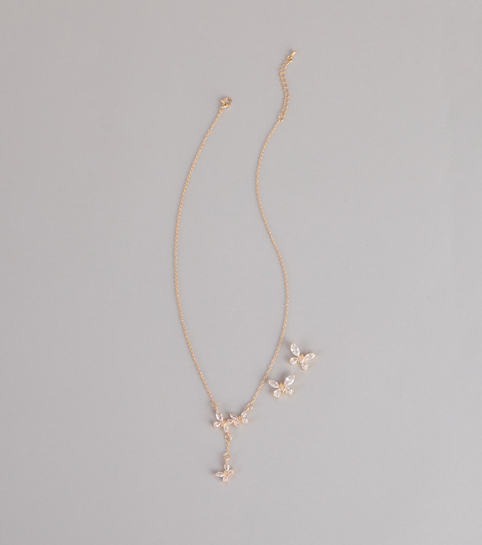 Sweet Shine Rhinestone Butterfly Necklace And Earrings Set