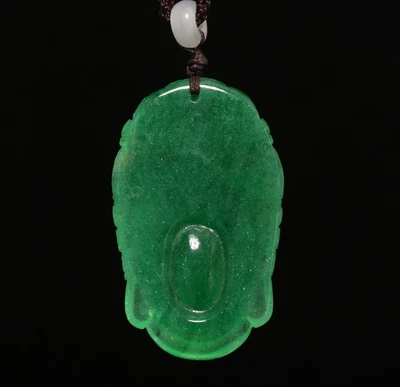 36G Chinese Natural Green Jadeite Jade Pendant w/Guanyin Buddha