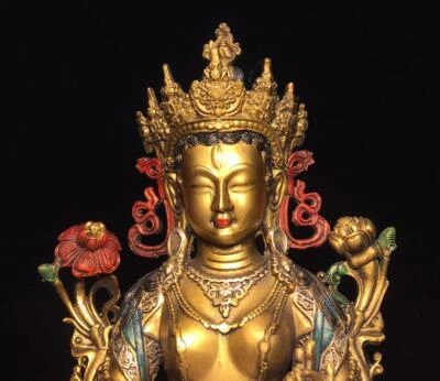 30CM Old Chinese Bronze Color Gilding Statue Buddha Q685