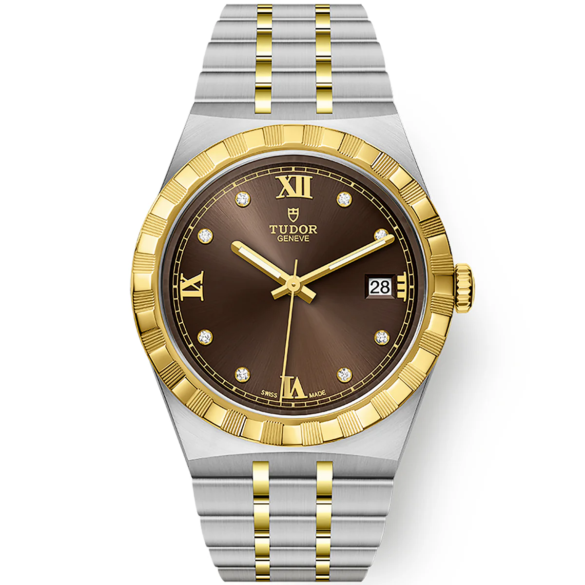 【7A Quality】TUDOR Royal 38mm Two-Tone Brown Diamond Dial Automatic Bracelet Watch M28503-0008