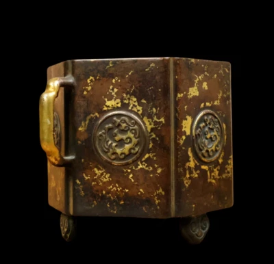 Xuande Signed Old Chinese Red Copper Handmade Incense Burner w/ear N3813