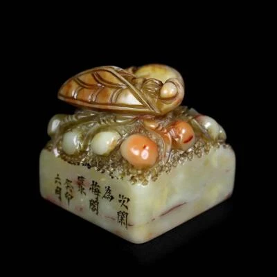 242G Old Chinese Shoushan Stone Seal Stamp Statue w/cicada N2251