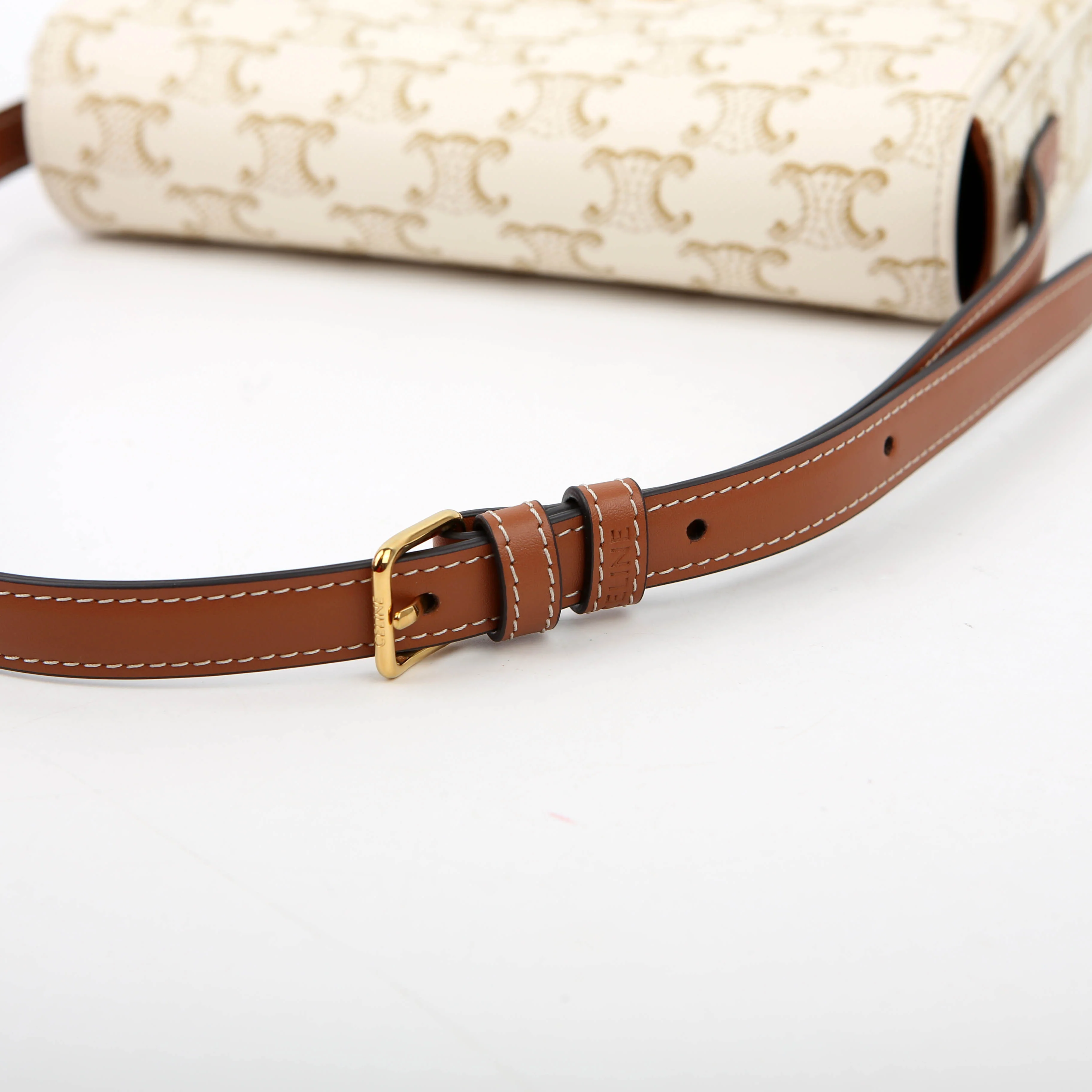 Claude Triomphe Shoulder Bag Canvas/Calfskin White