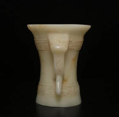 17CM Old Chinese White Jade Cup w/ dragon