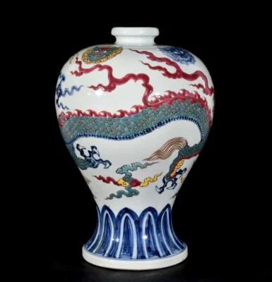 42CM Xuande Signed Old Chinese Wucai Vase W/dragon N3335