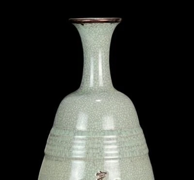 28CM Signed Old Chinese Ru Yao Ru Kiln Vase w/poem N640