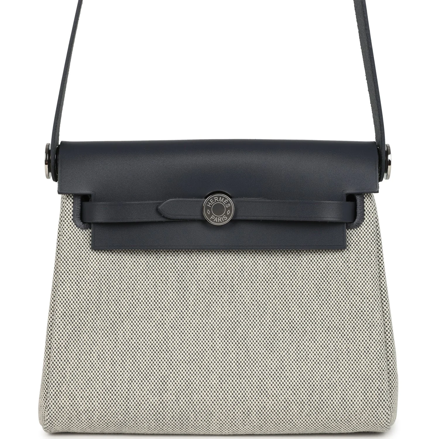 Hermes Herbag Zip 20 Mini Ecru, Ardoise Toile H Canvas, Ardoise Vache Hunter Palladium Hardware