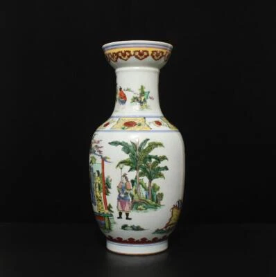 41CM Kangxi Signed Chinese Famille Rose Vase W/figures