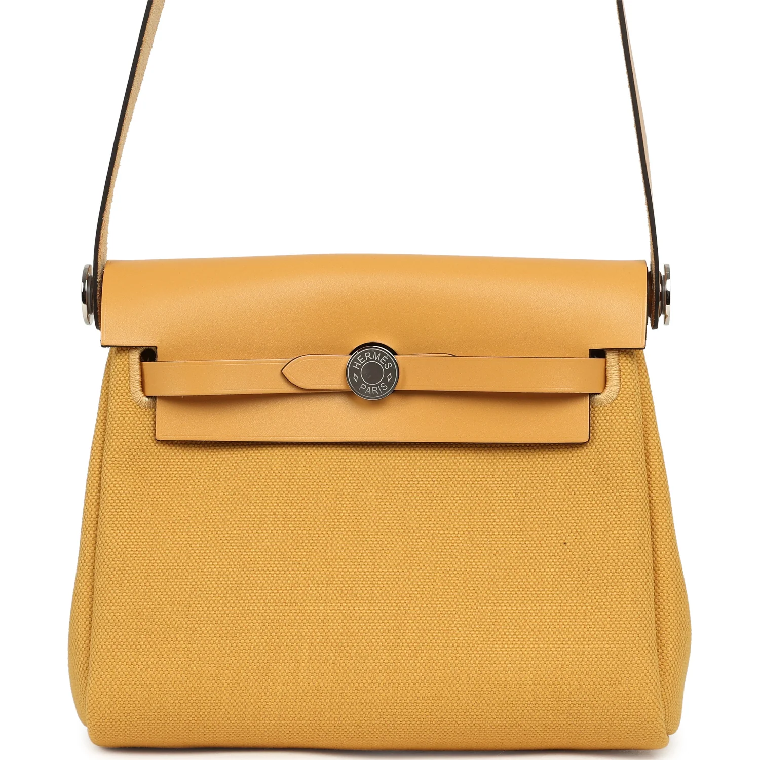 HERMÈS Herbag Zip 20 Mini Paille Toile Militaire Canvas, Vache Hunter Palladium Hardware