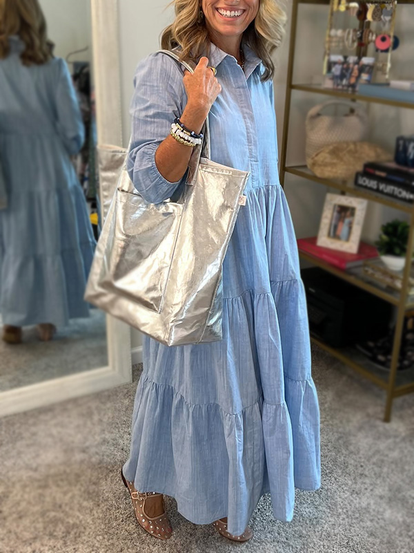 🌲🔥 Loose Cotton Linen Lapel Dress- Tax Free