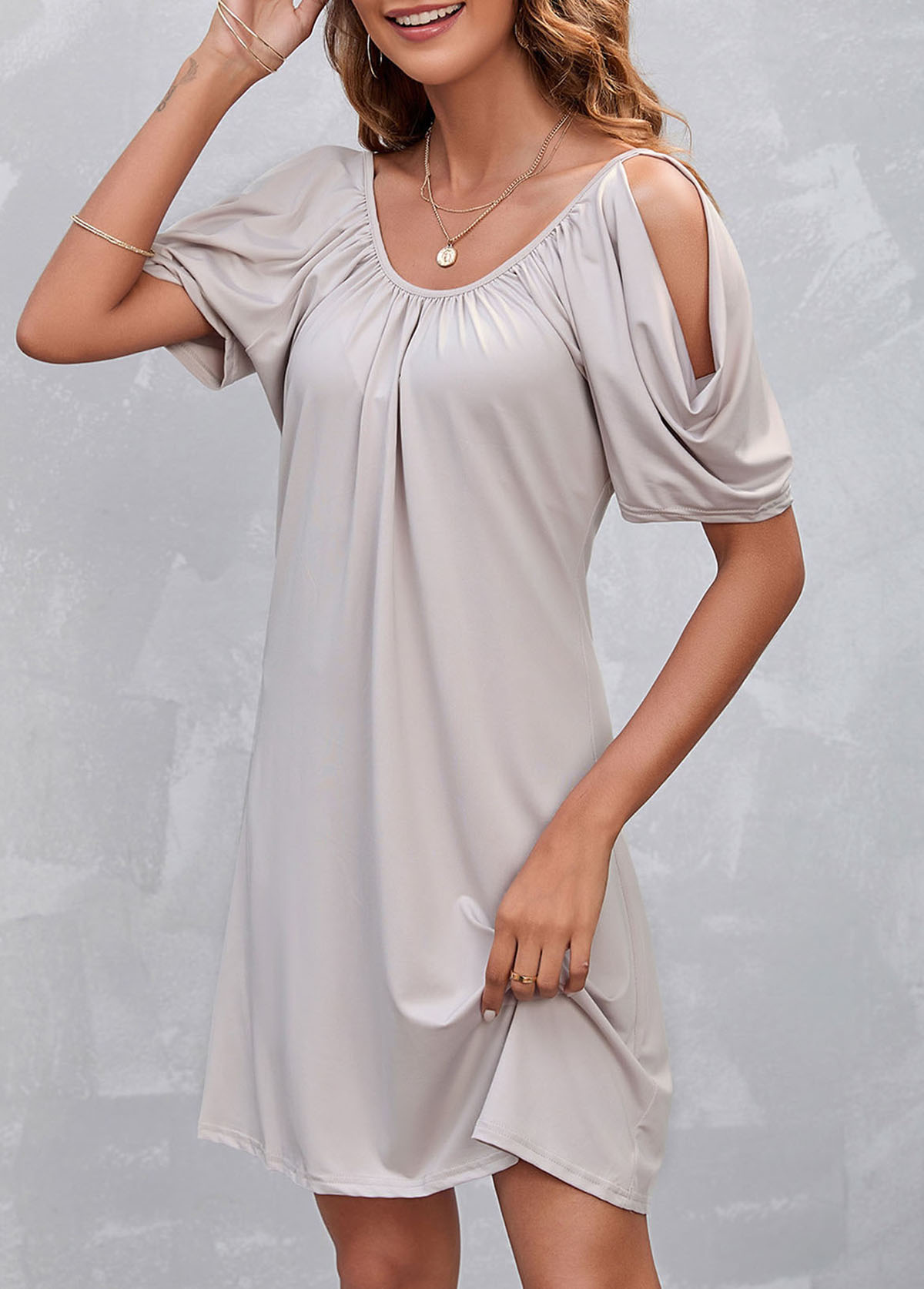Fold Light Grey Cold Shoulder Dress