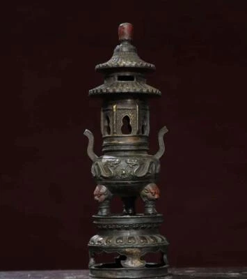 30CM Qianlong Signed Old Chinese Bronze Incense Burner w/dragon N2799
