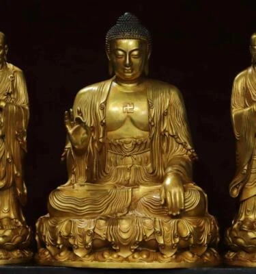 43CM Three Set Old Chinese Bronze Statue w/Buddha N2901