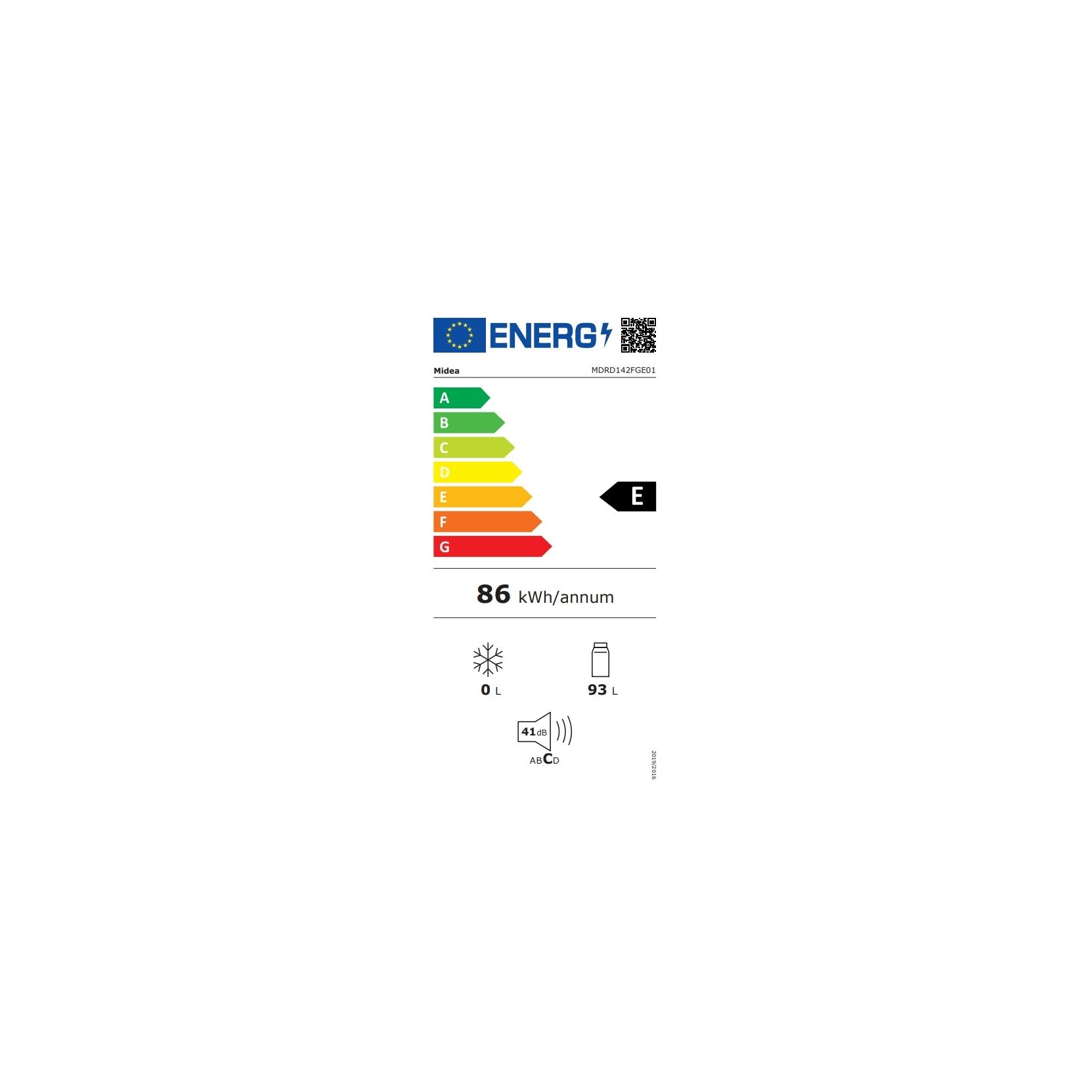 Midea MDRD142FGE01 Frigorifero sottopiano E