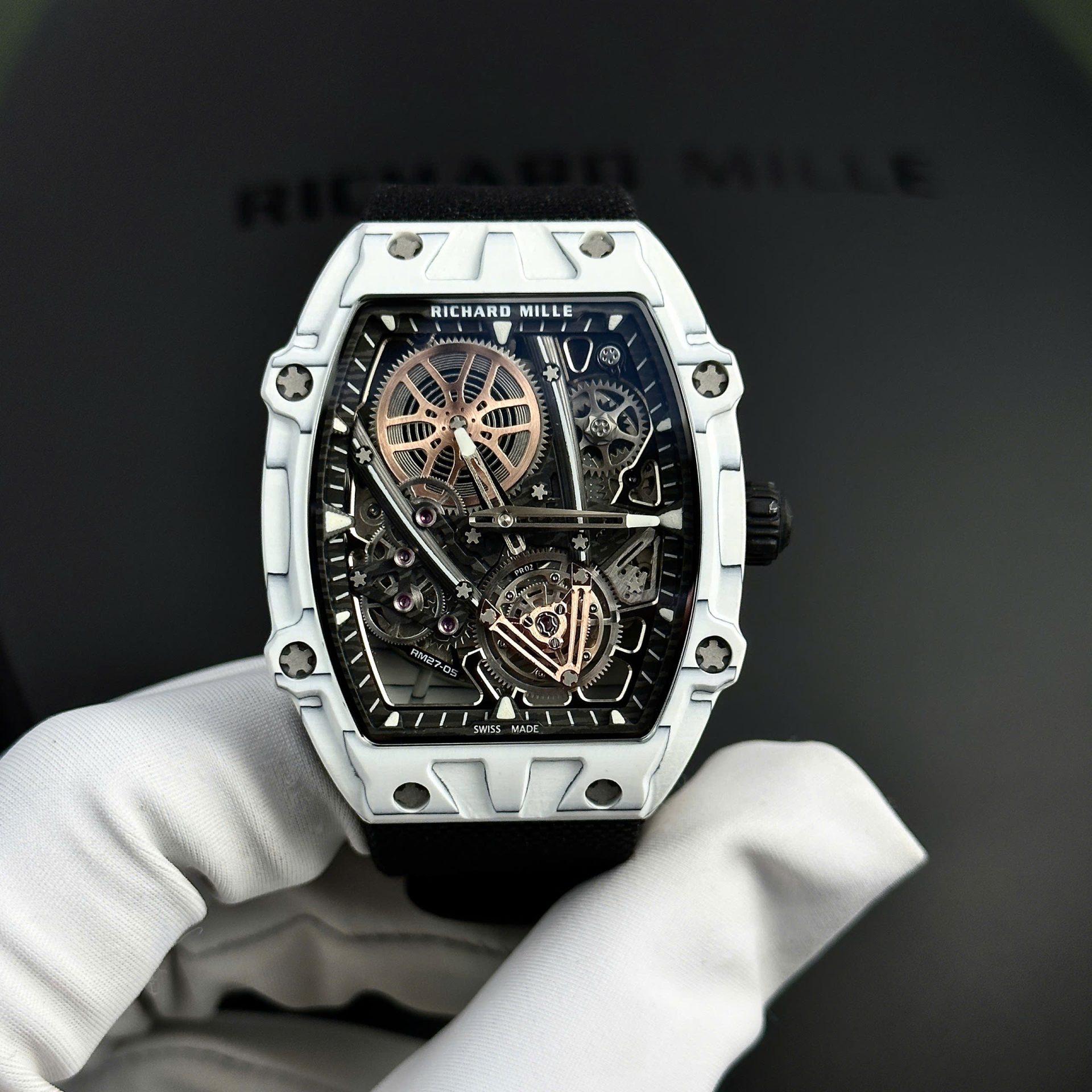 【7A Quality】Richard Mille RM27-05 Rafael Nadal Replica Watch White Carbon Case 37.25×47.25mm