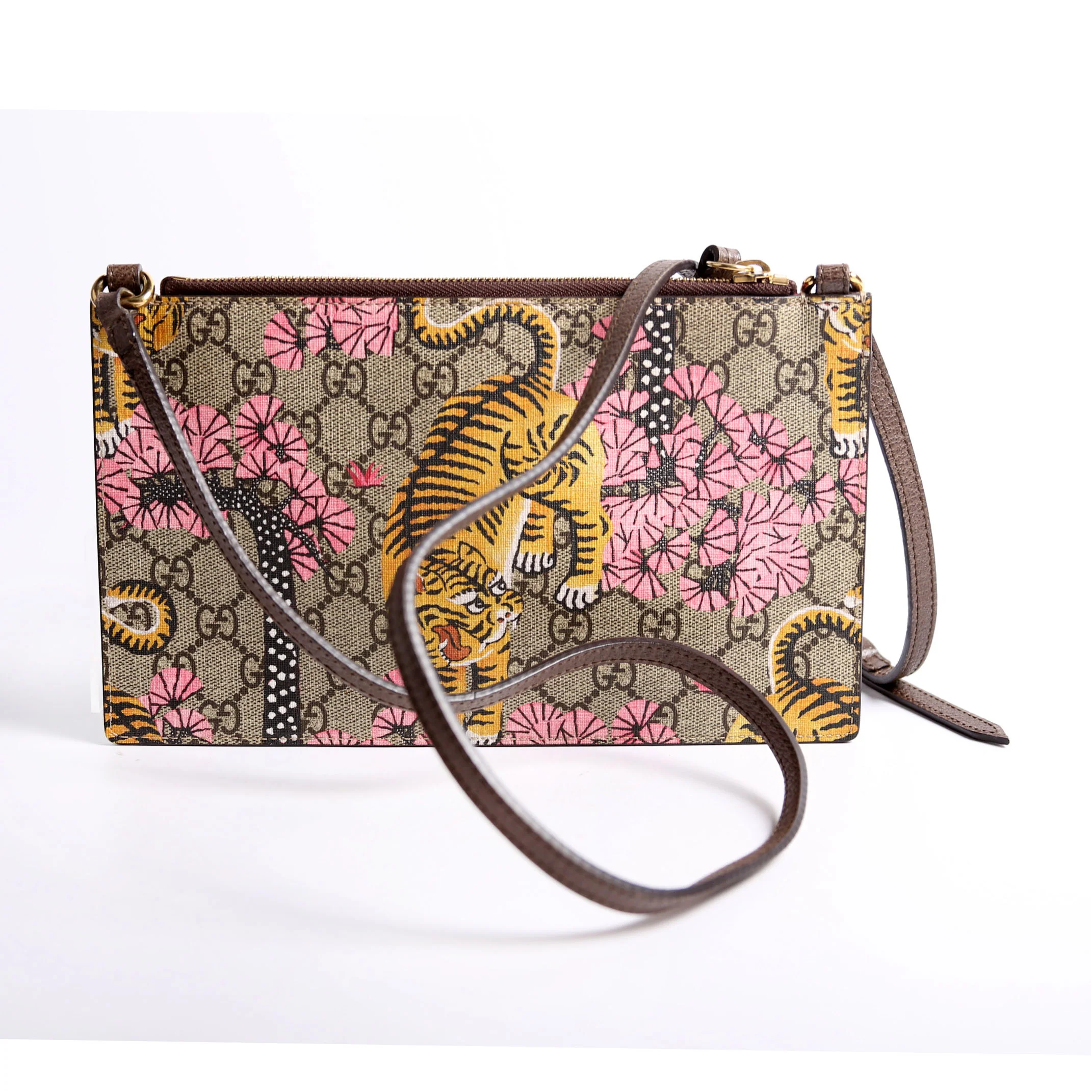 GUCCI 454111 GG Supreme Blooms/Bengal Double Zip Shoulder Bag