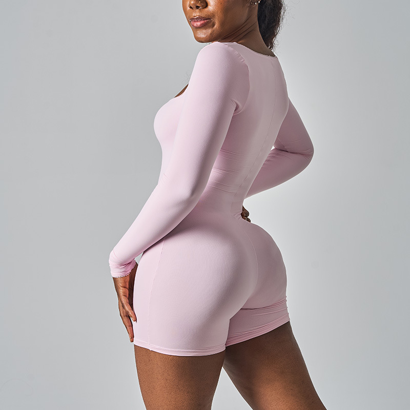 Lace Long Sleeve Bodysuit Cross-Border Export Lace Long-Sleeved Tight Elastic Square Neck Jumpsuit