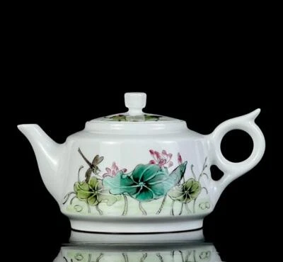 Shendetang Signed Old Chinese Famille Rose Teapot W/louts flower CK553