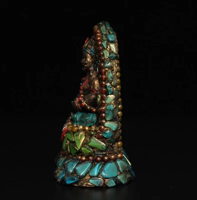 13.3CM Old Chinese Carved Nephrite Thang-ga Inlay Dzi Tianzhu Beads