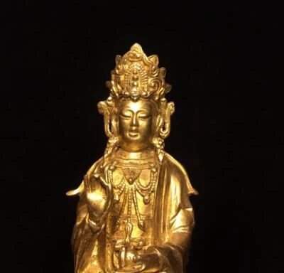 22CM Old Chinese Bronze Gilding Statue Buddha CK297
