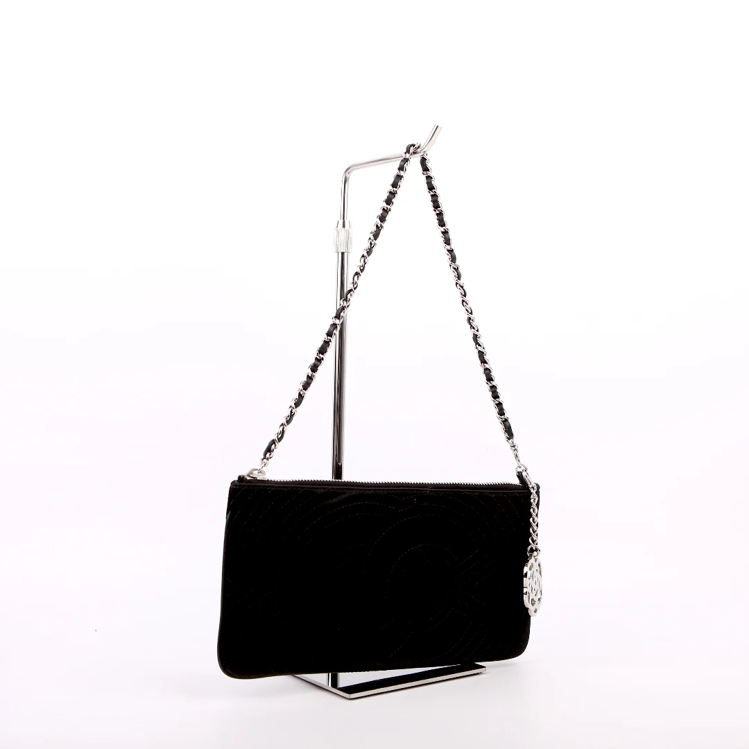 CHANEL Camélia Evening Bag Satin Black